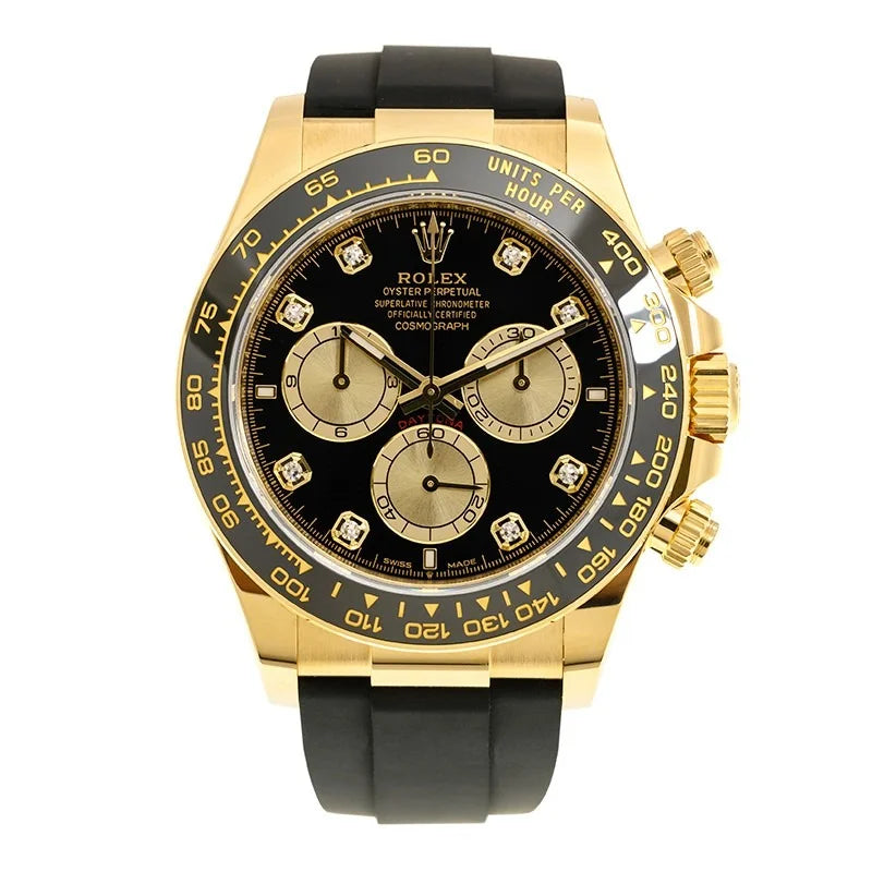 Rolex Daytona Black Dial, Yellow Gold With Rubber Strap