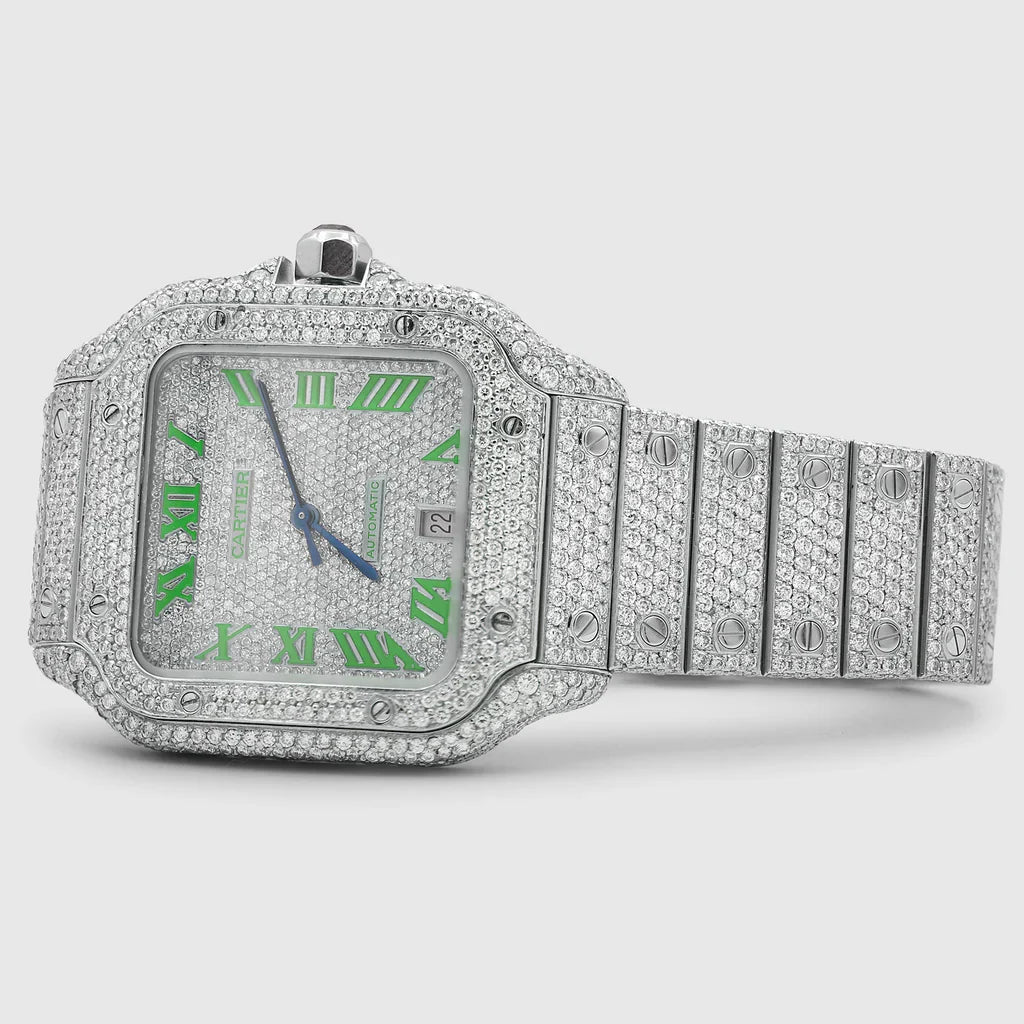 Cartier Santos Moissanite With Green Roman Numerals, 40 mm
