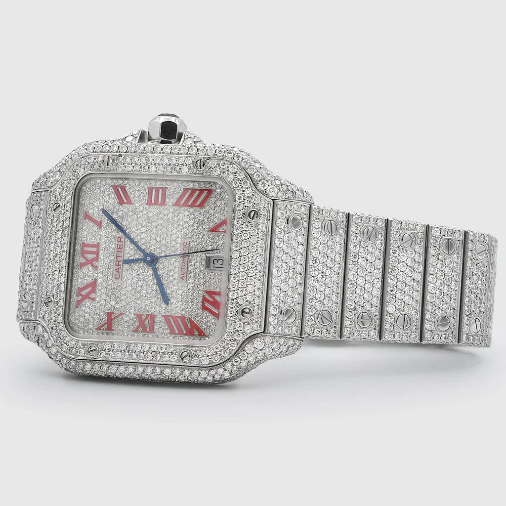 Cartier Santos Moissanite With Red Roman Numerals, 40 mm
