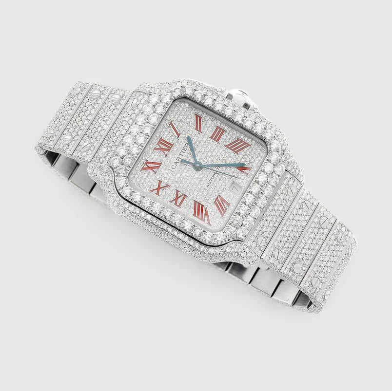 Cartier Santos Roman Numerals Red, Moissanite, 40mm