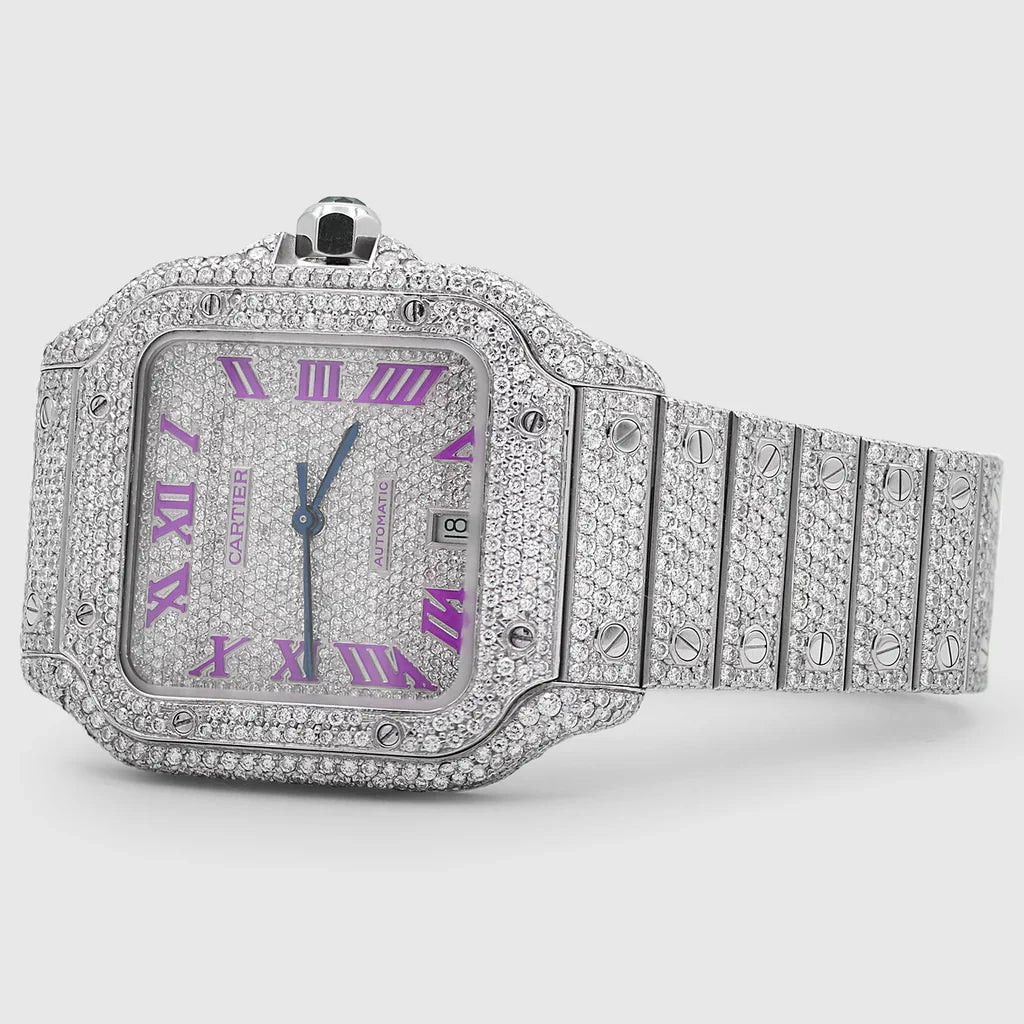 Cartier Santos Moissanite With Violet Roman Numerals, 40 mm