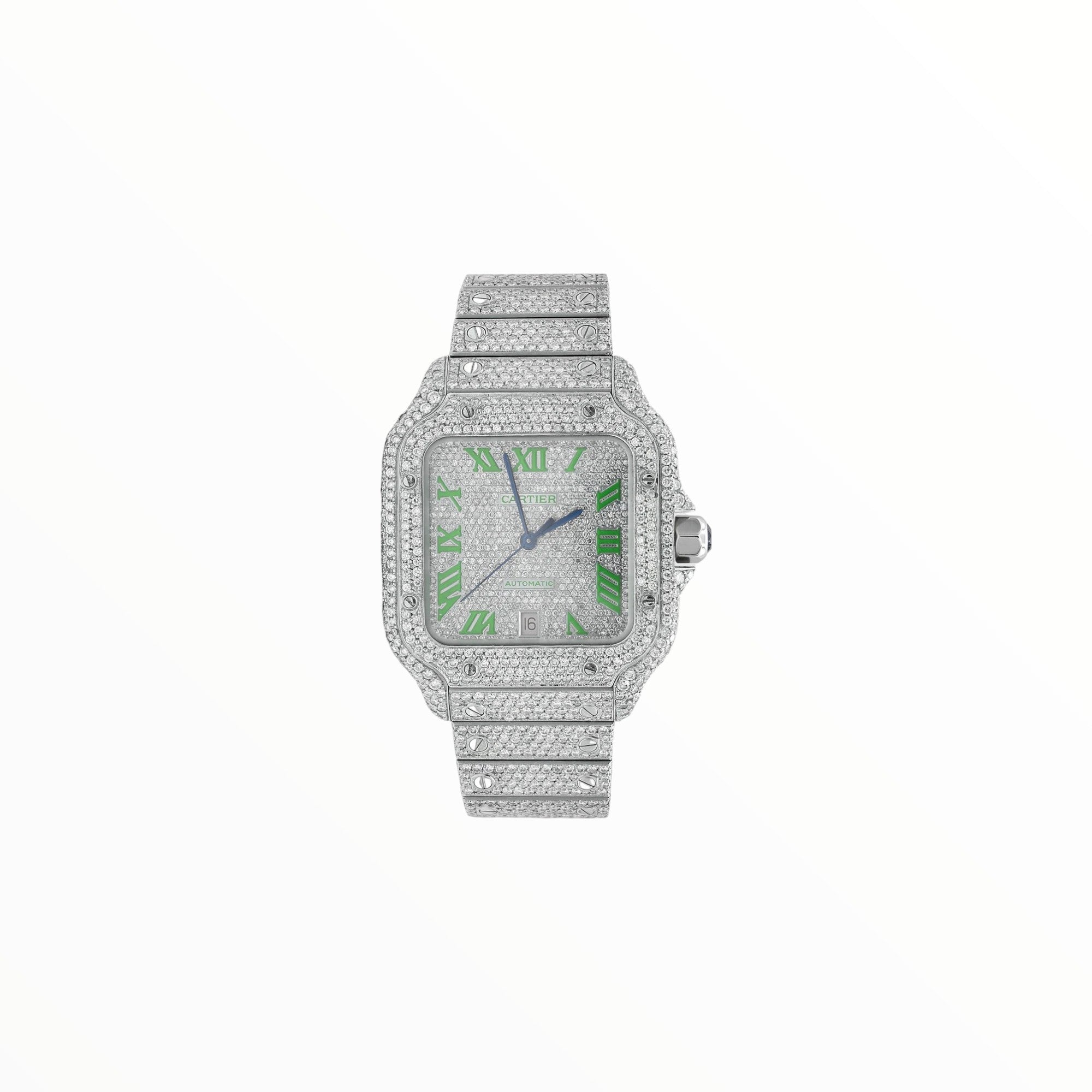 Cartier Santos Moissanite With Green Roman Numerals, 40 mm
