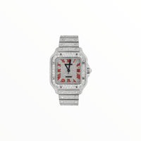 Cartier Santos Moissanite With Iced Red Roman Numerals, 35mm