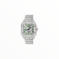 Cartier Santos Moissanite with Iced Green Roman Numerals, 35mm