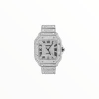 Cartier Santos, 40mm Watch, Moissanite, Black Roman Numerals