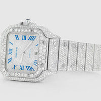 Cartier Santos Moissanite With Blue Roman Numerals, 40 mm