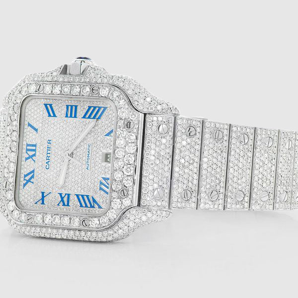 Cartier Santos Moissanite With Blue Roman Numerals, 40 mm