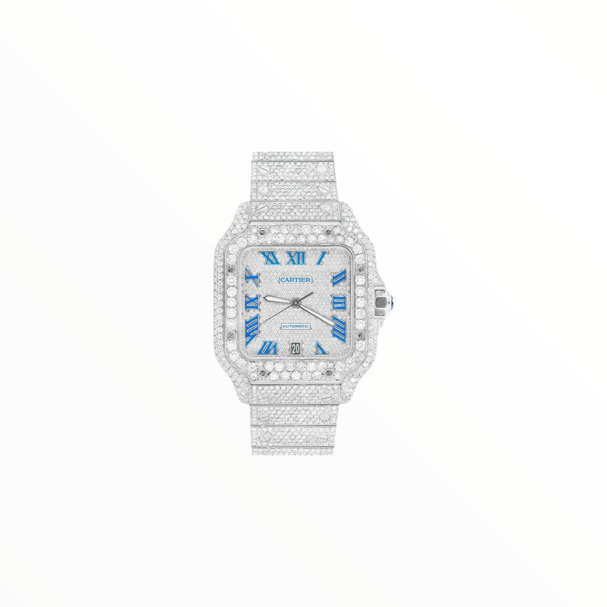 Cartier Santos Moissanite With Blue Roman Numerals, 40 mm
