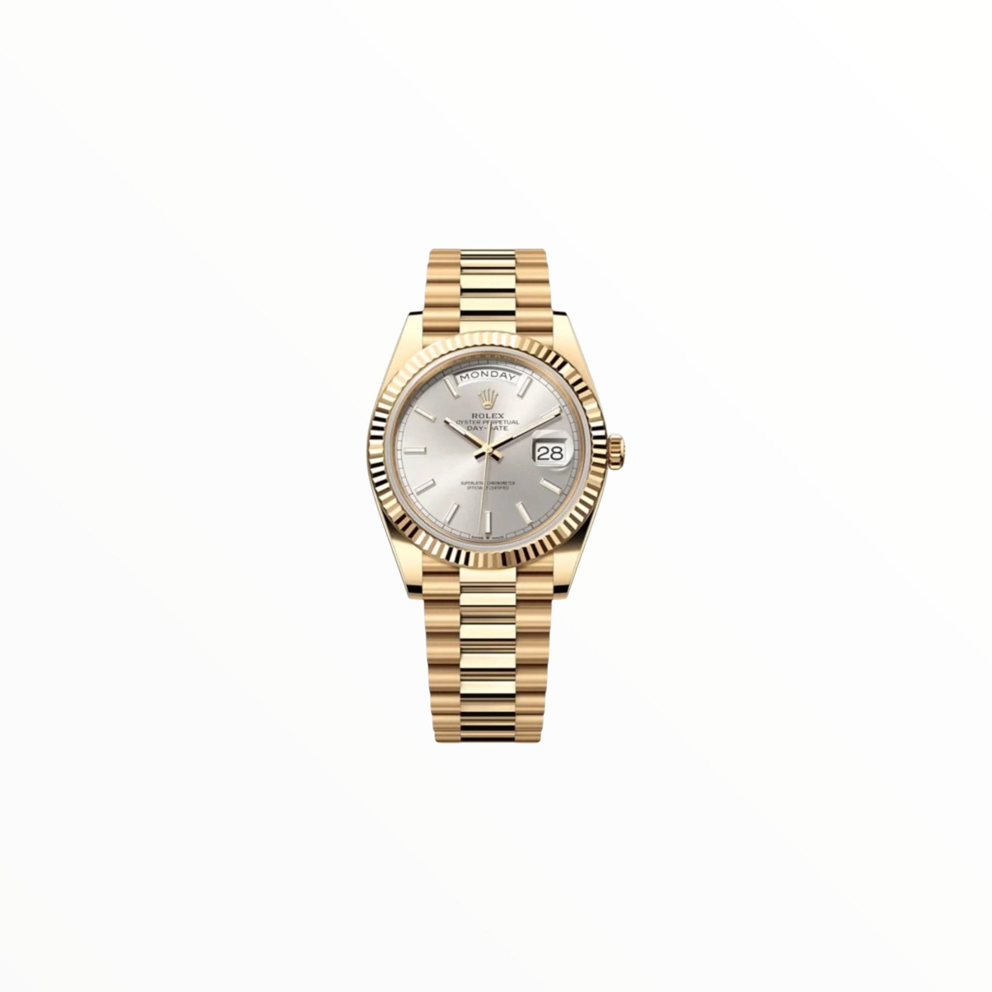Rolex Day-Date Gold Silver Dial, 40 mm