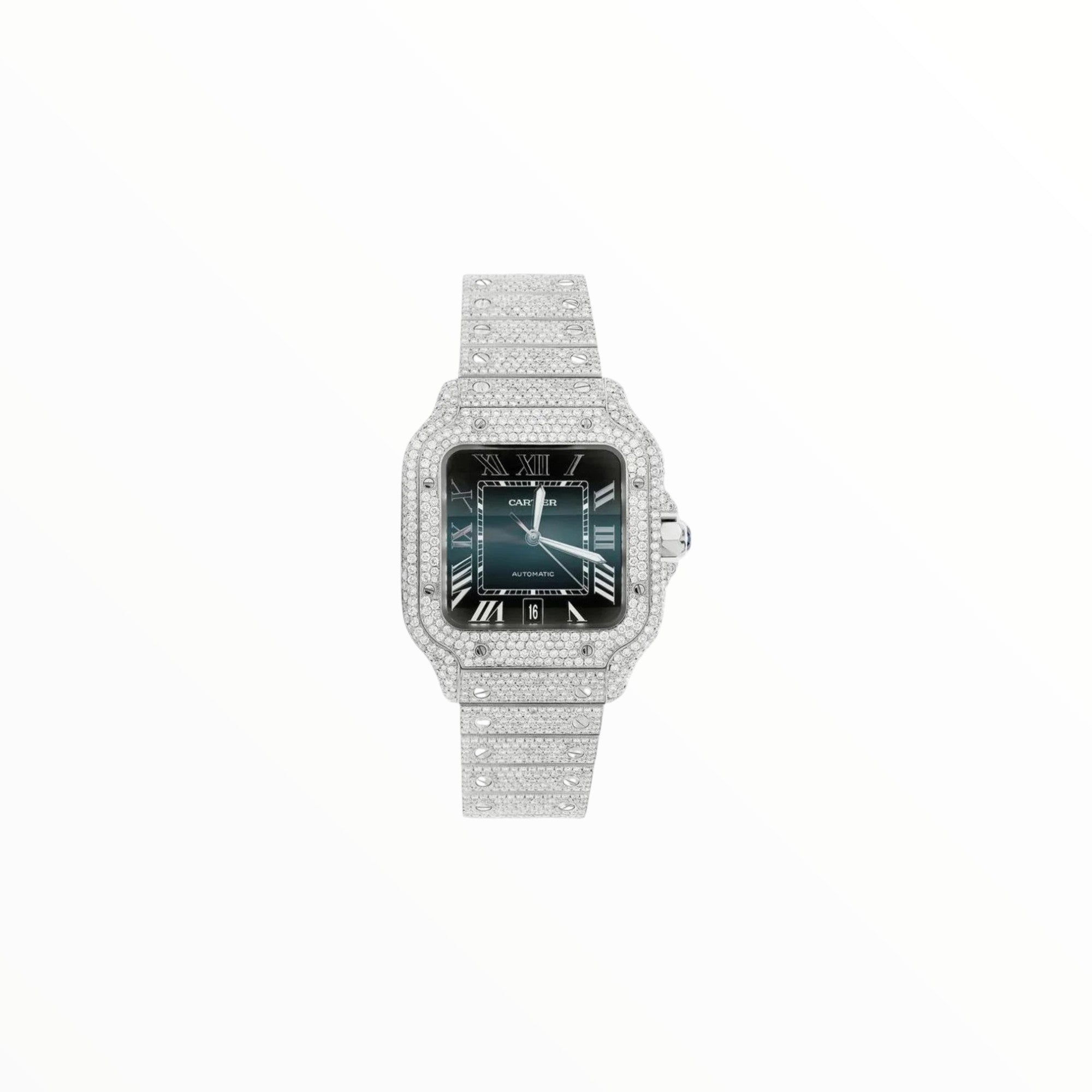 Cartier Santos, 40mm Watch, Moissanite, Blue Dial
