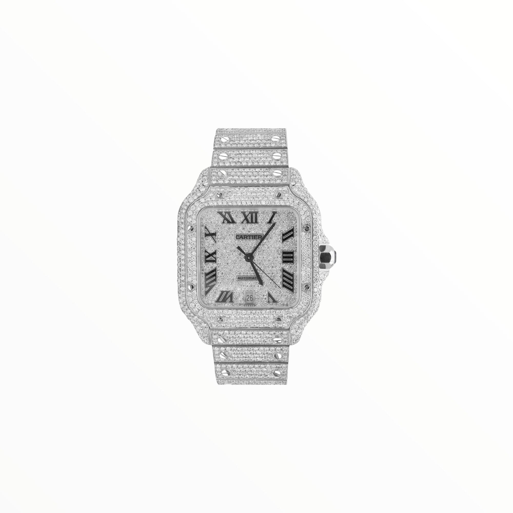 Cartier Santos, 40mm Watch, Moissanite, Black Roman Numerals