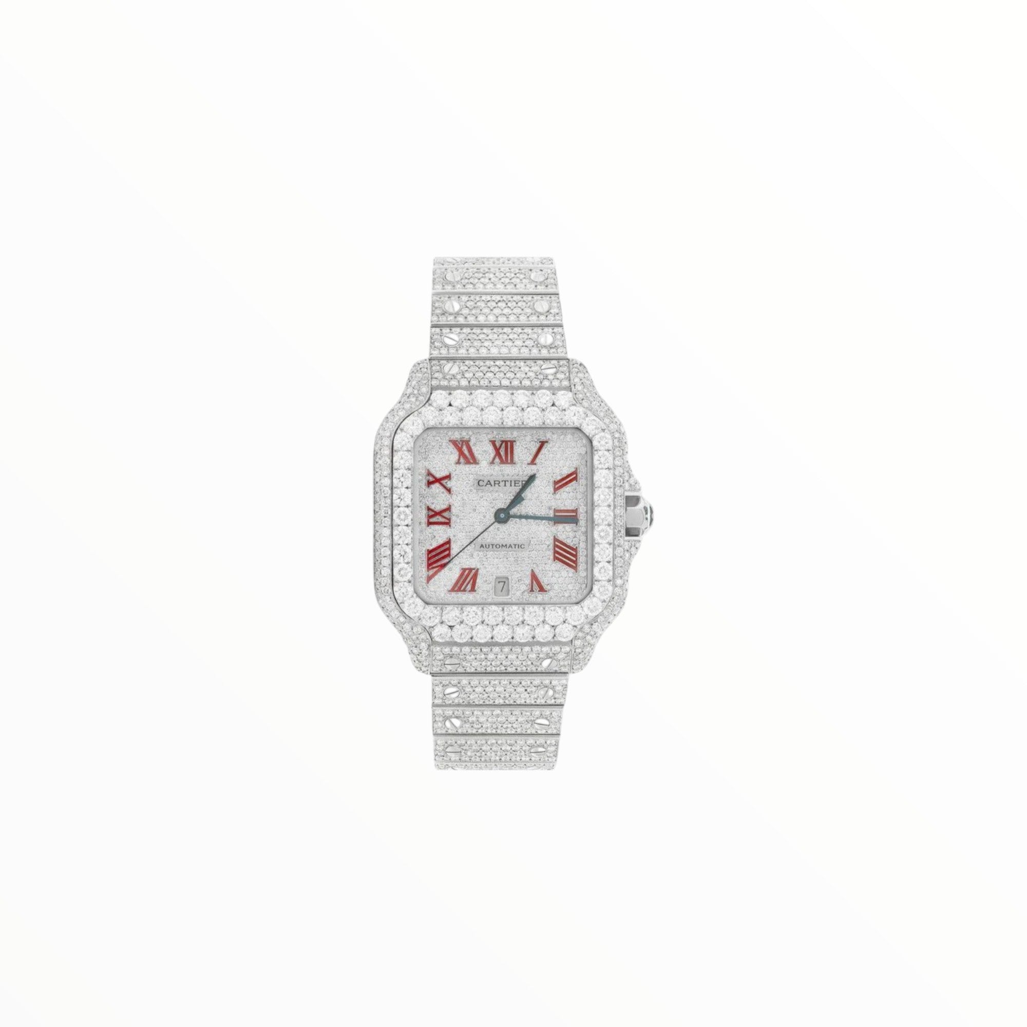 Cartier Santos Roman Numerals Red, Moissanite, 40mm